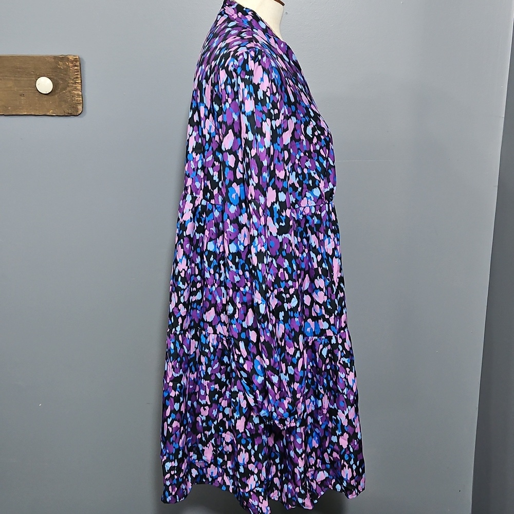 Shein, Fairy Grunge, Purple Floral, Tiered Dress, Long Sleeve, V-neck, Size-XL - Picture 3 of 13